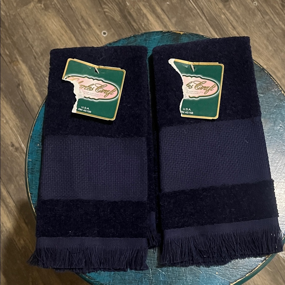 Charles Craft Navy FingerTip Cross Stitch Towels - Set of 2